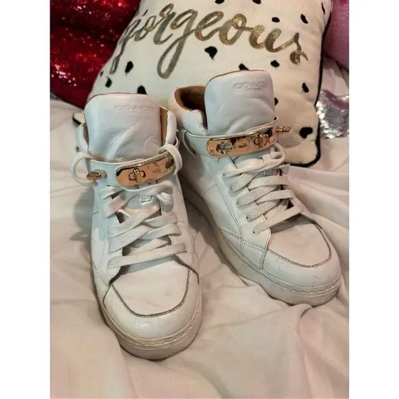 Coach unisex white leather Richmond high Top Fashion Sneaker size 9B(7 mens) - Picture 3 of 11